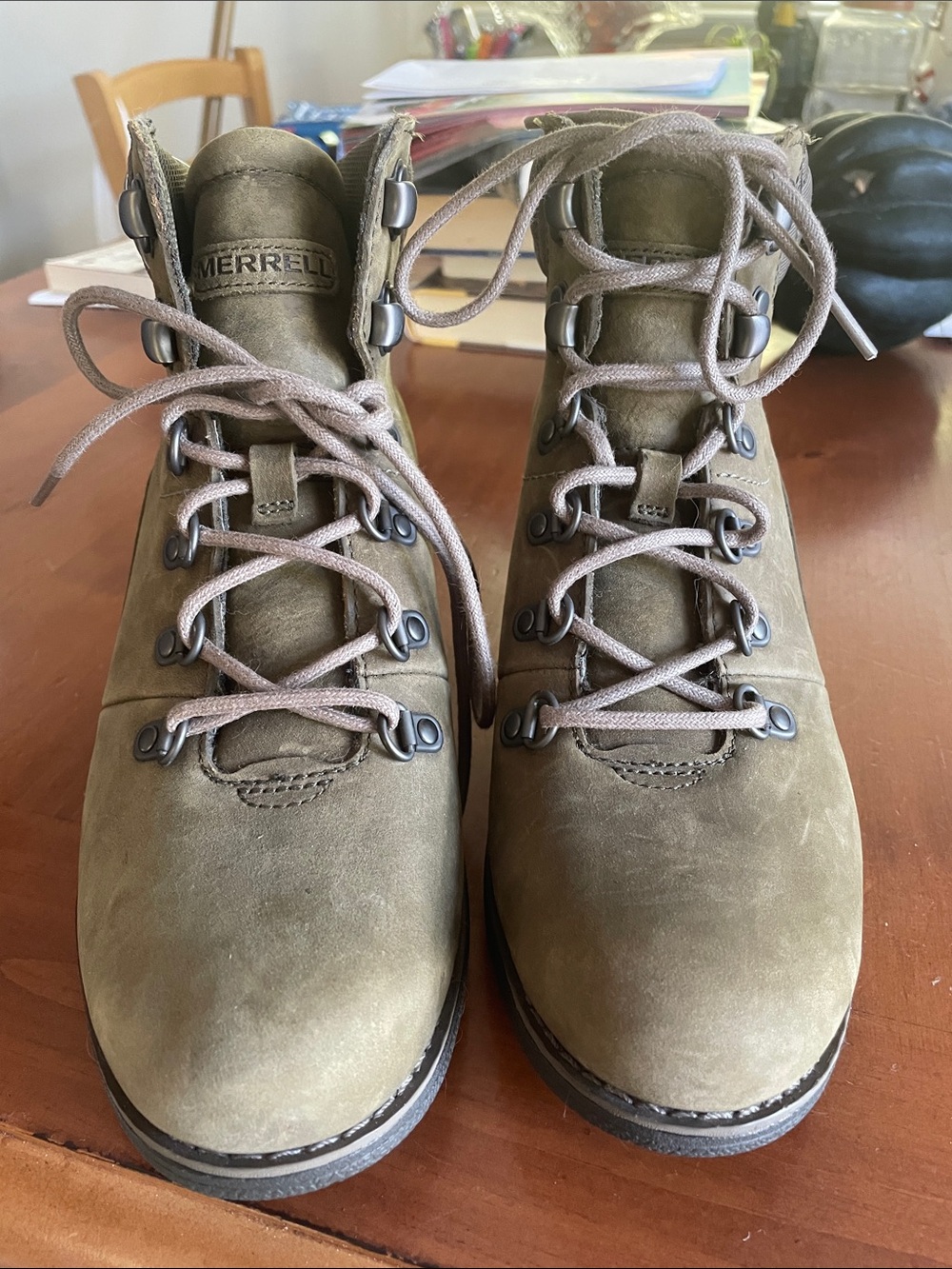 Merrell Women’s Olive/Tan Suede Waterproof Hiking Boots